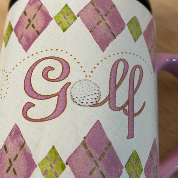 Lang Golf On The Go Ceramic Pink Argyle Coffee Mug - Picture 12 of 13
